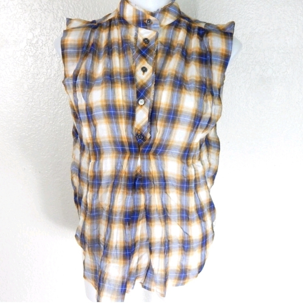 Marc Jacobs Plaid Raw Edge Sleeveless Top